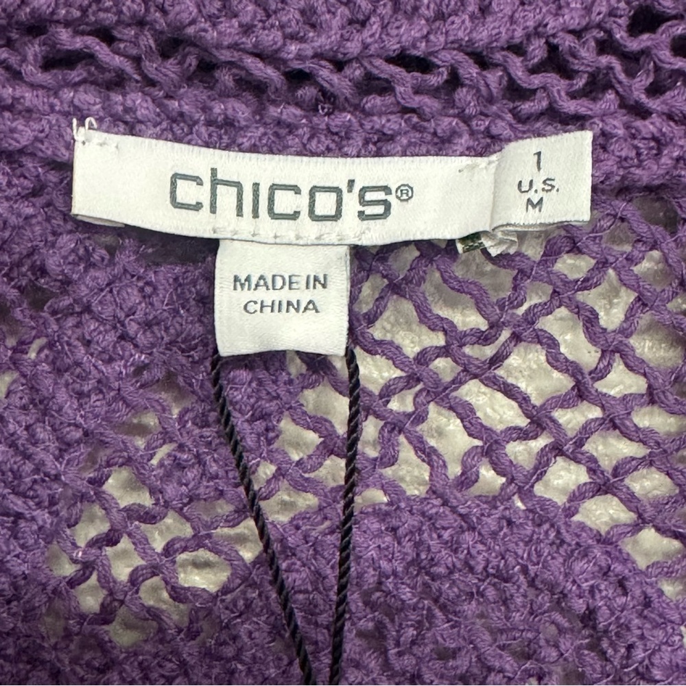 Chicos New Womens M Purple Cotton Blend Palm Frond Crochet Lace Shacket Cardigan - Picture 7 of 10